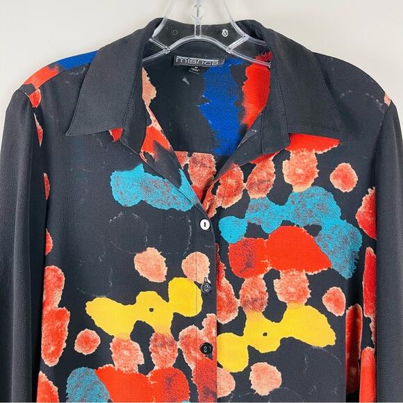 Mishca black orange watercolor button front abstract dot crepe top medium - Picture 2 of 7